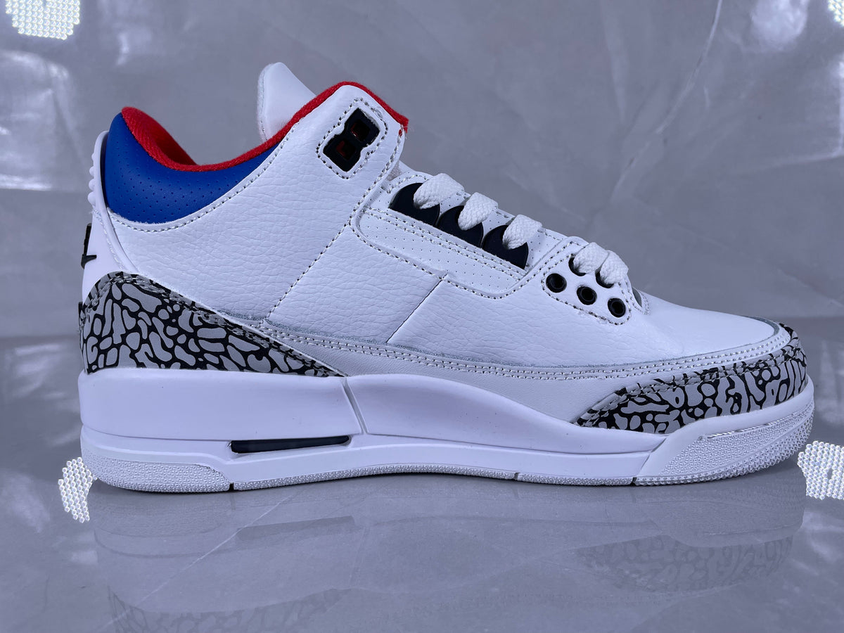 Jordan 3 Retro White Cement Sneakers White Grey Red Blue