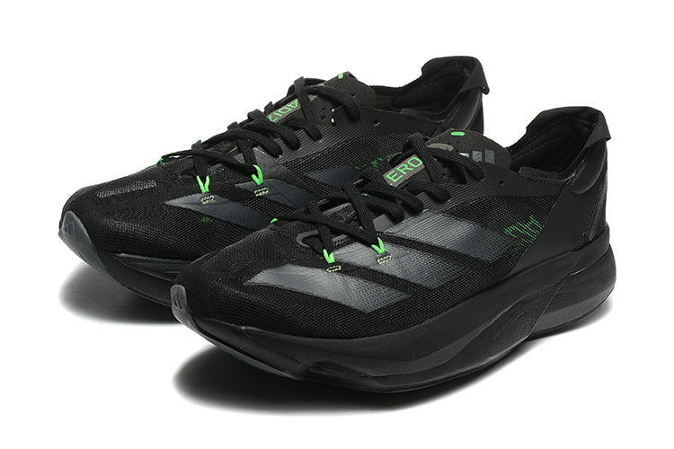 Adidas Adizero Running Shoes, Black with Green Accents