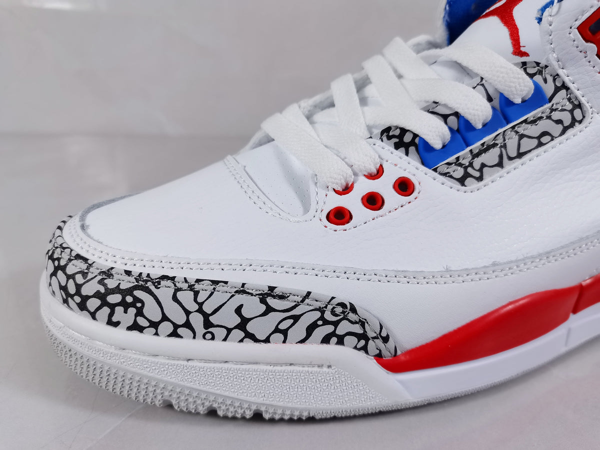 Jordan 3 Retro White Red Blue Elephant Print Sneakers