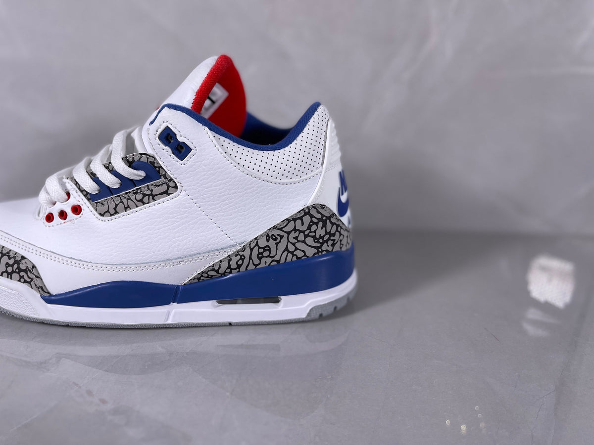 Jordan 3 White and Blue Elephant Print Sneakers