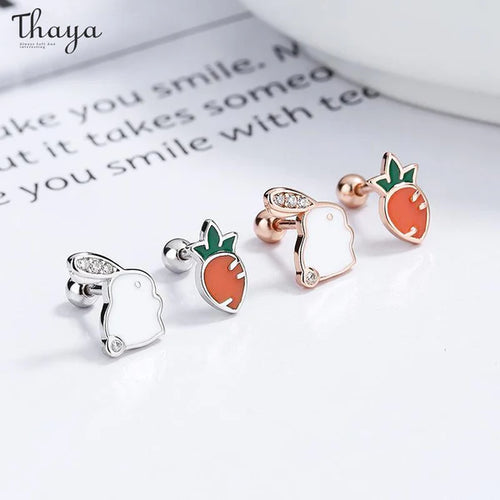 925 Silver Rabbit Carrot Thread Stud Earrings
