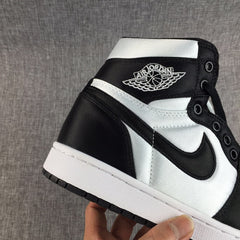 Air Jordan 1 High Black and White Satin-Style Sneakers