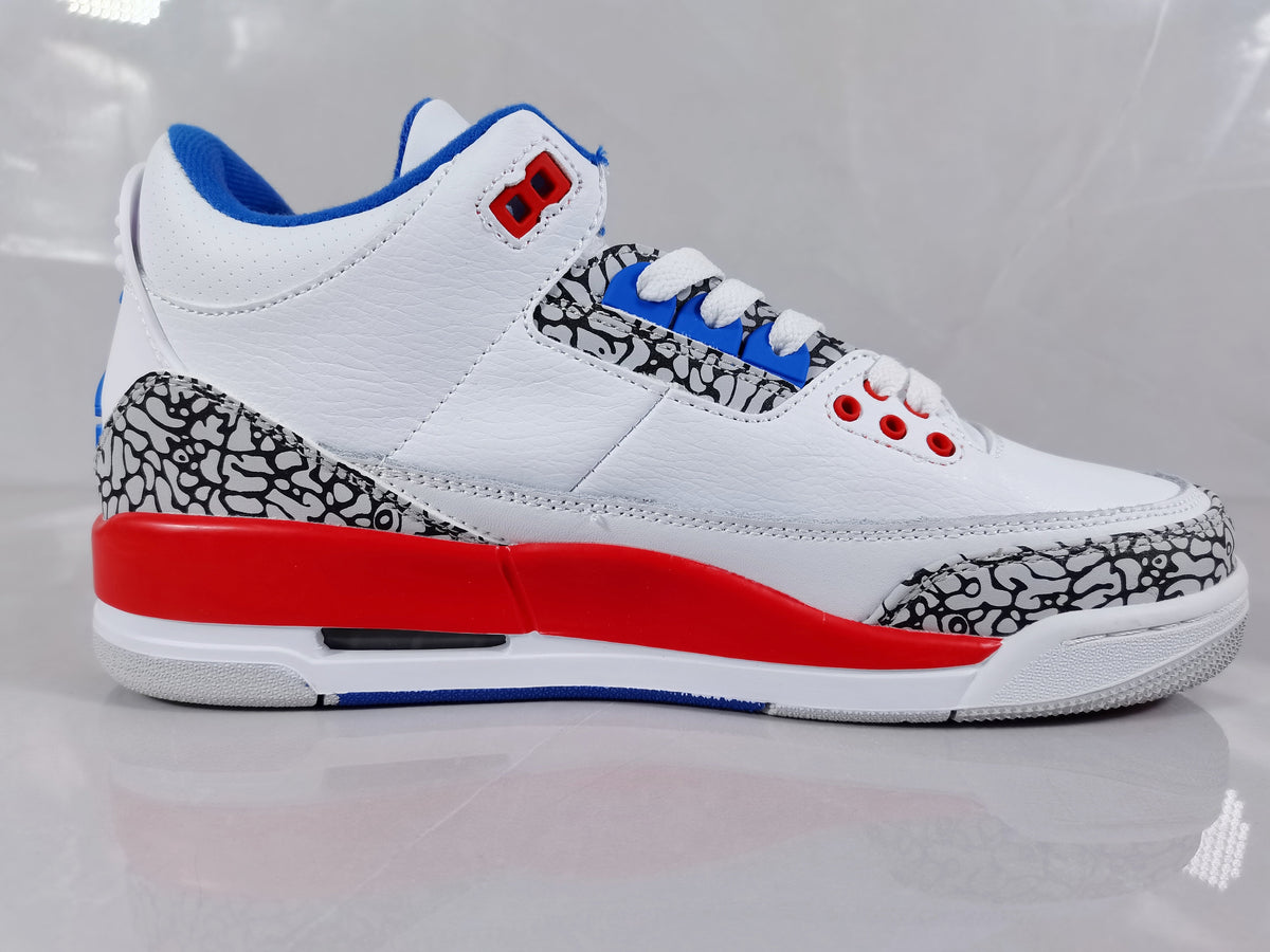 Jordan 3 Retro White Red Blue Elephant Print Sneakers