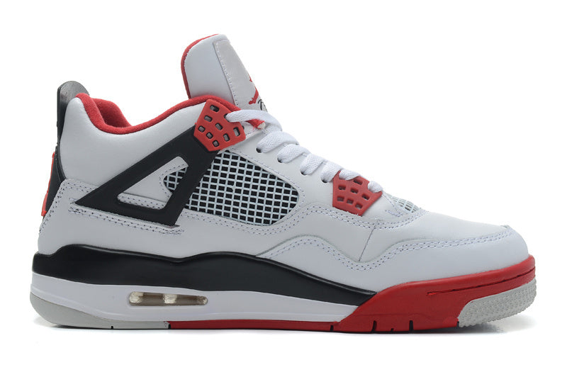 Air Jordan 4 Retro White and Red High-Top Sneakers