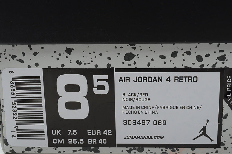 Jordan 4 Retro Black/Red Basketball Shoes