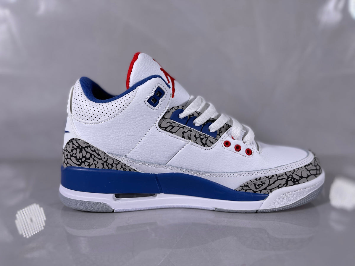 Jordan 3 White and Blue Elephant Print Sneakers