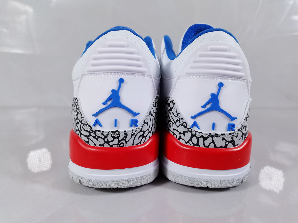 Jordan 3 Retro White Red Blue Elephant Print Sneakers