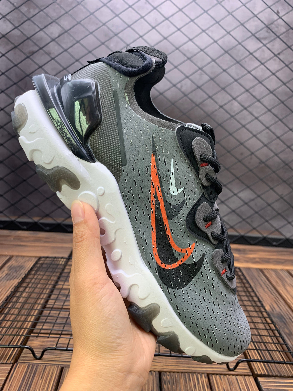 Nike React Sneakers, Charcoal Gray and Orange