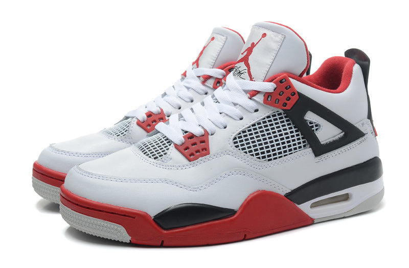 Air Jordan 4 Retro White and Red High-Top Sneakers