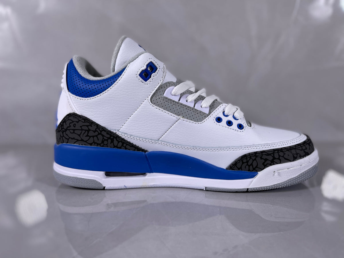 Jordan 3 Retro White and Royal Blue Sneakers