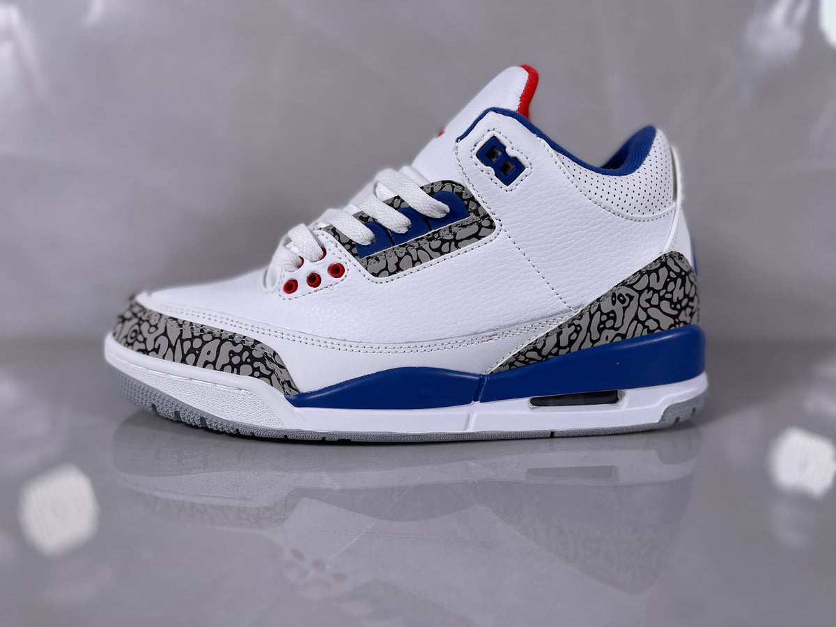 Jordan 3 White and Blue Elephant Print Sneakers