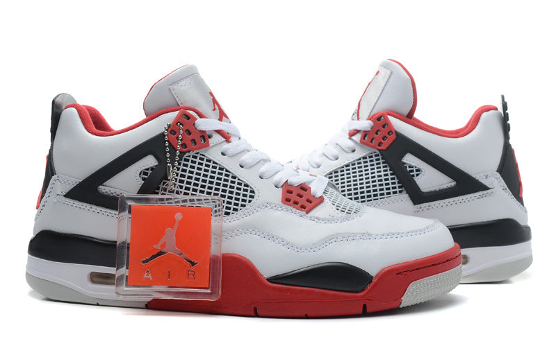 Air Jordan 4 Retro White and Red High-Top Sneakers