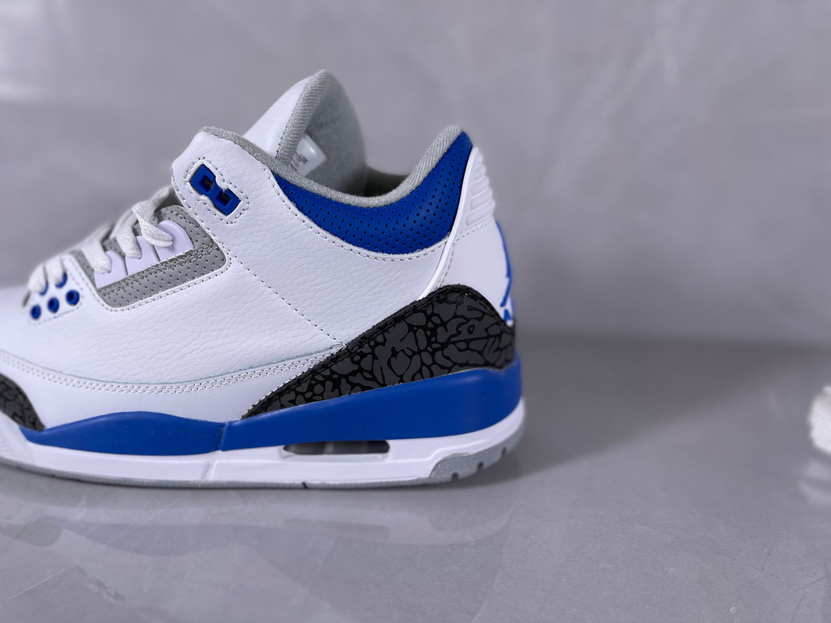 Jordan 3 Retro White and Royal Blue Sneakers