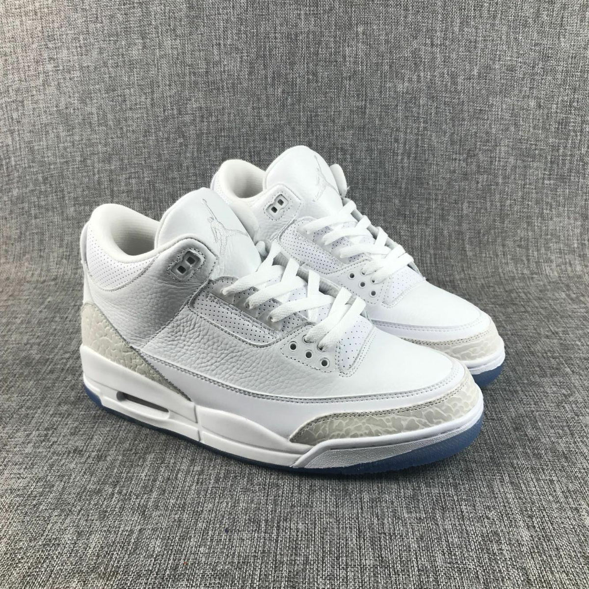 Jordan 3 White Cement Sneakers with Blue Translucent Sole