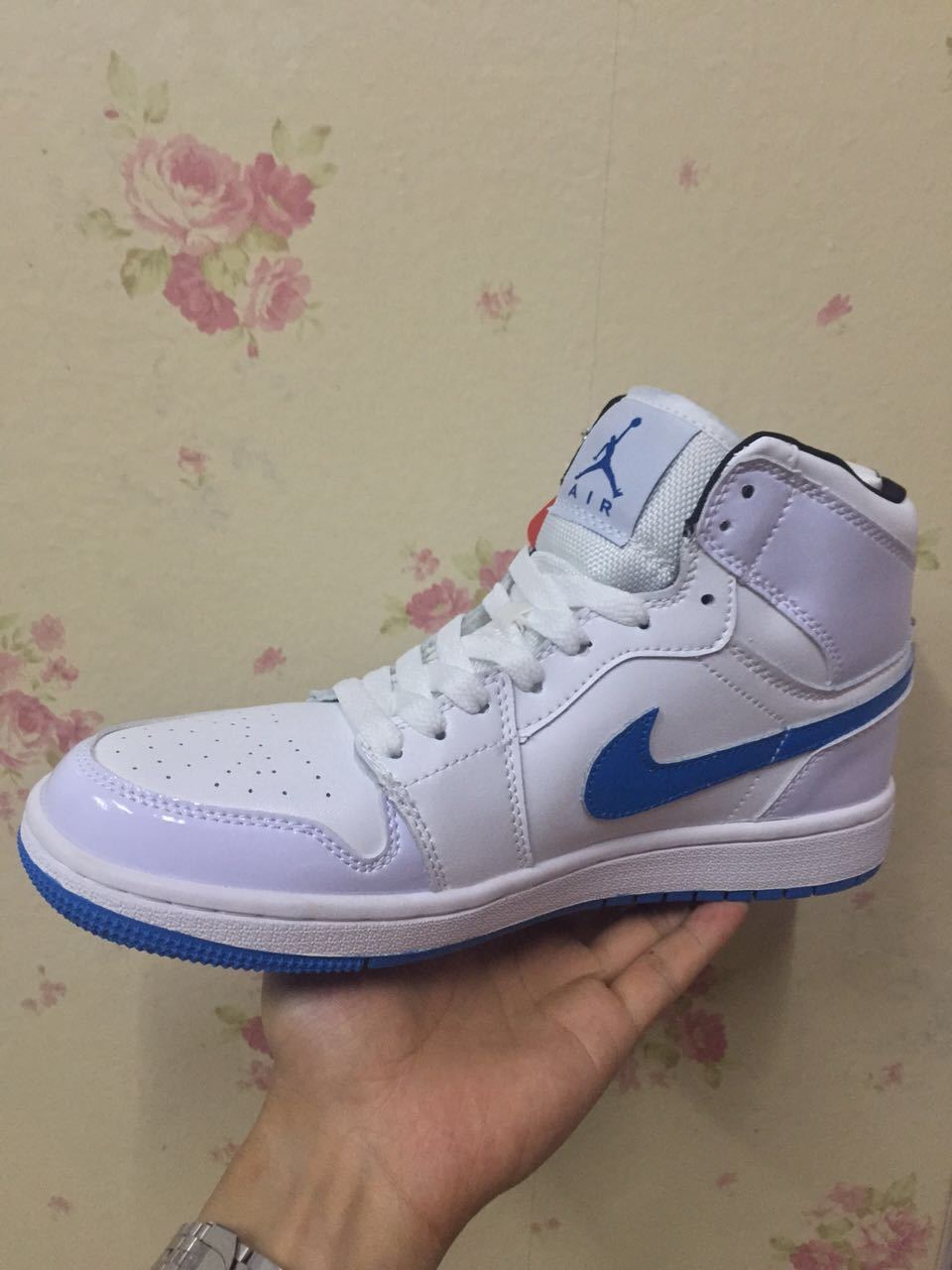 Jordan Air Jordan 1 High White and Royal Blue Sneakers