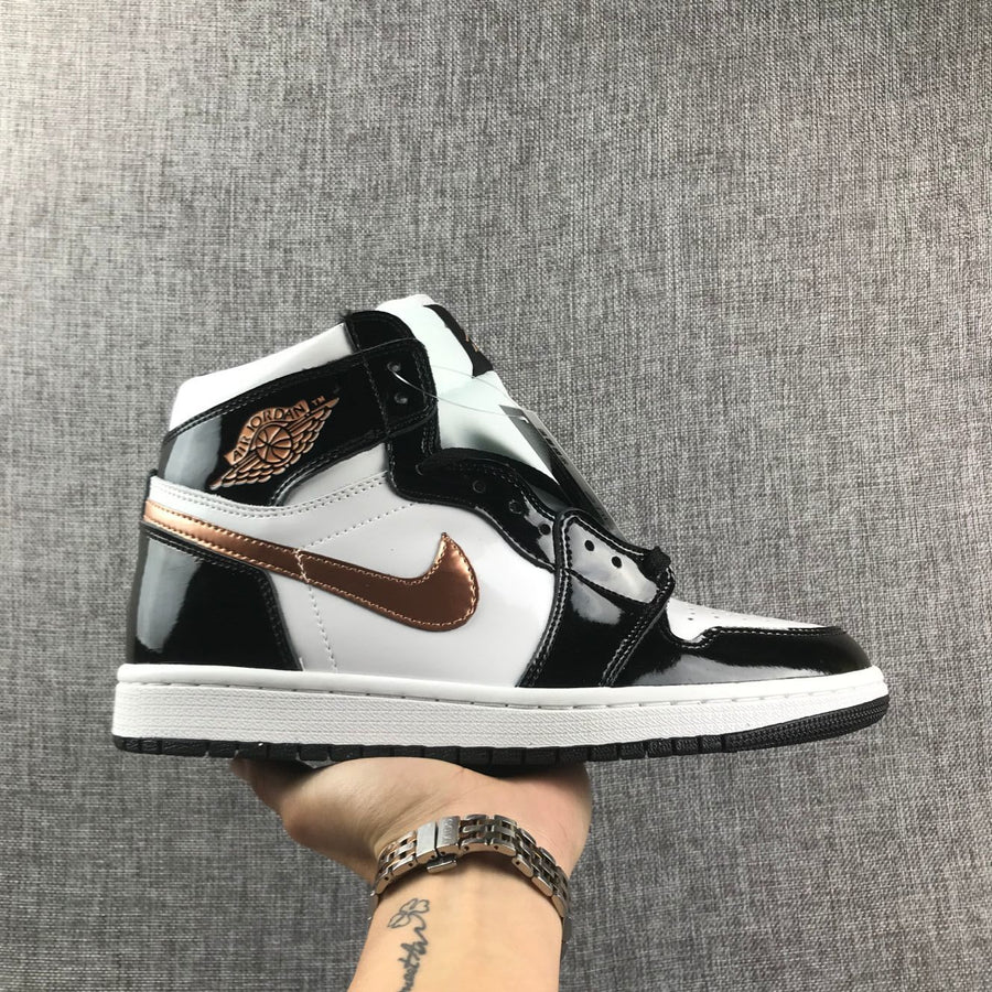 Air Jordan 1 High Black, White and Bronze Sneakers