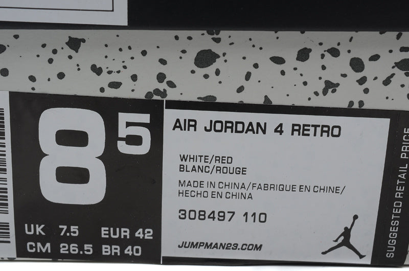 Air Jordan 4 Retro White and Red High-Top Sneakers