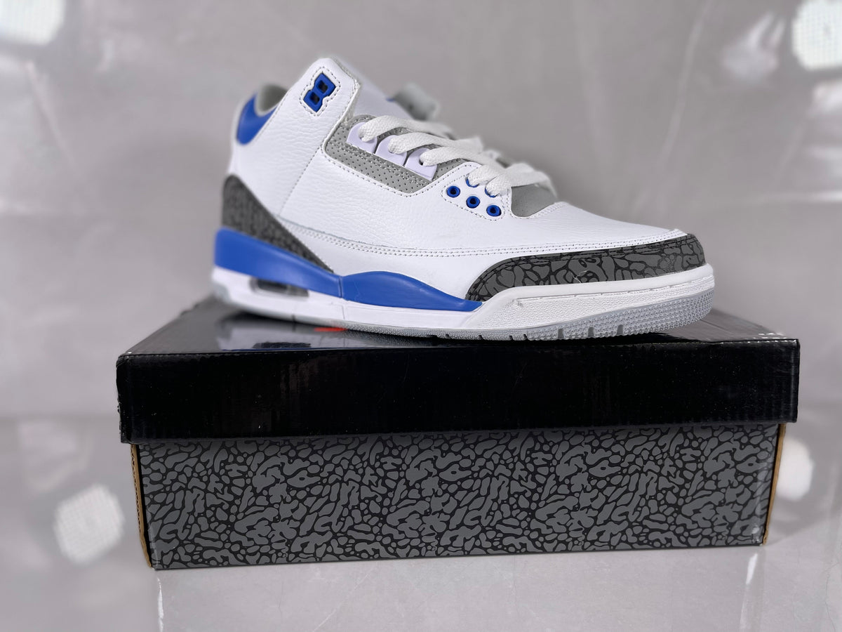 Jordan 3 Retro White and Royal Blue Sneakers