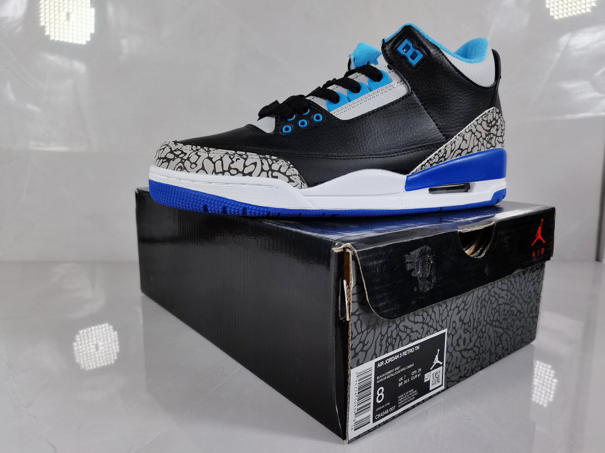 Jordan 3 Retro Black Blue Elephant Print Sneakers