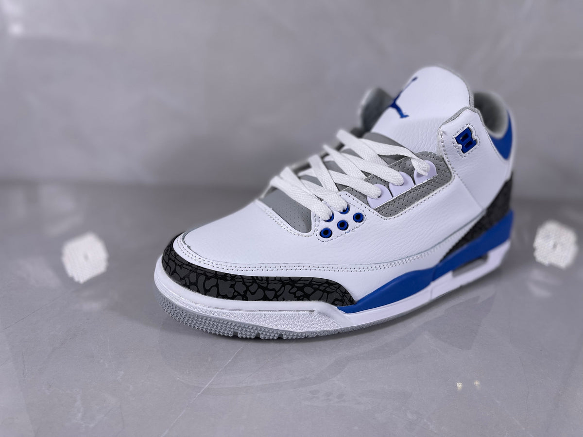 Jordan 3 Retro White and Royal Blue Sneakers