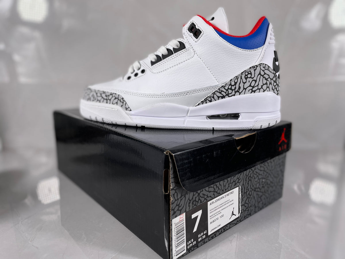 Jordan 3 Retro White Cement Sneakers White Grey Red Blue