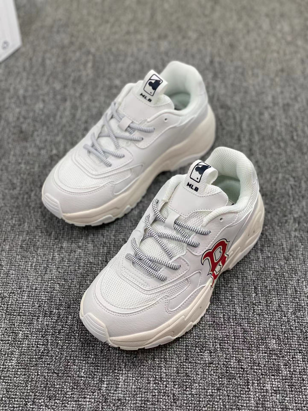 MLB White Chunky Lace-Up Sneakers with Red Side Logo