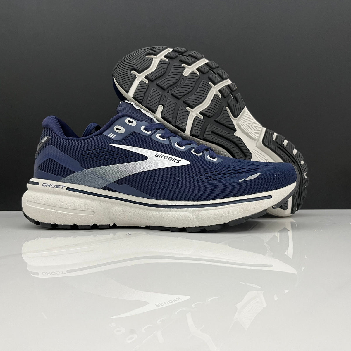 Brooks Ghost 15 Running Shoes in Navy and White