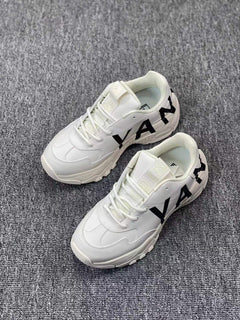 White Chunky Low-Top Sneakers with Black Side Graphics