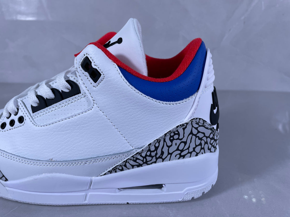 Jordan 3 Retro White Cement Sneakers White Grey Red Blue