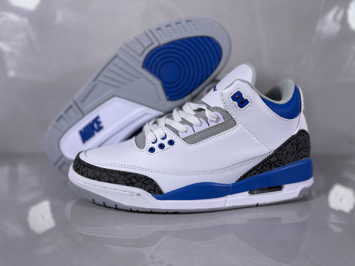 Jordan 3 Retro White and Royal Blue Sneakers