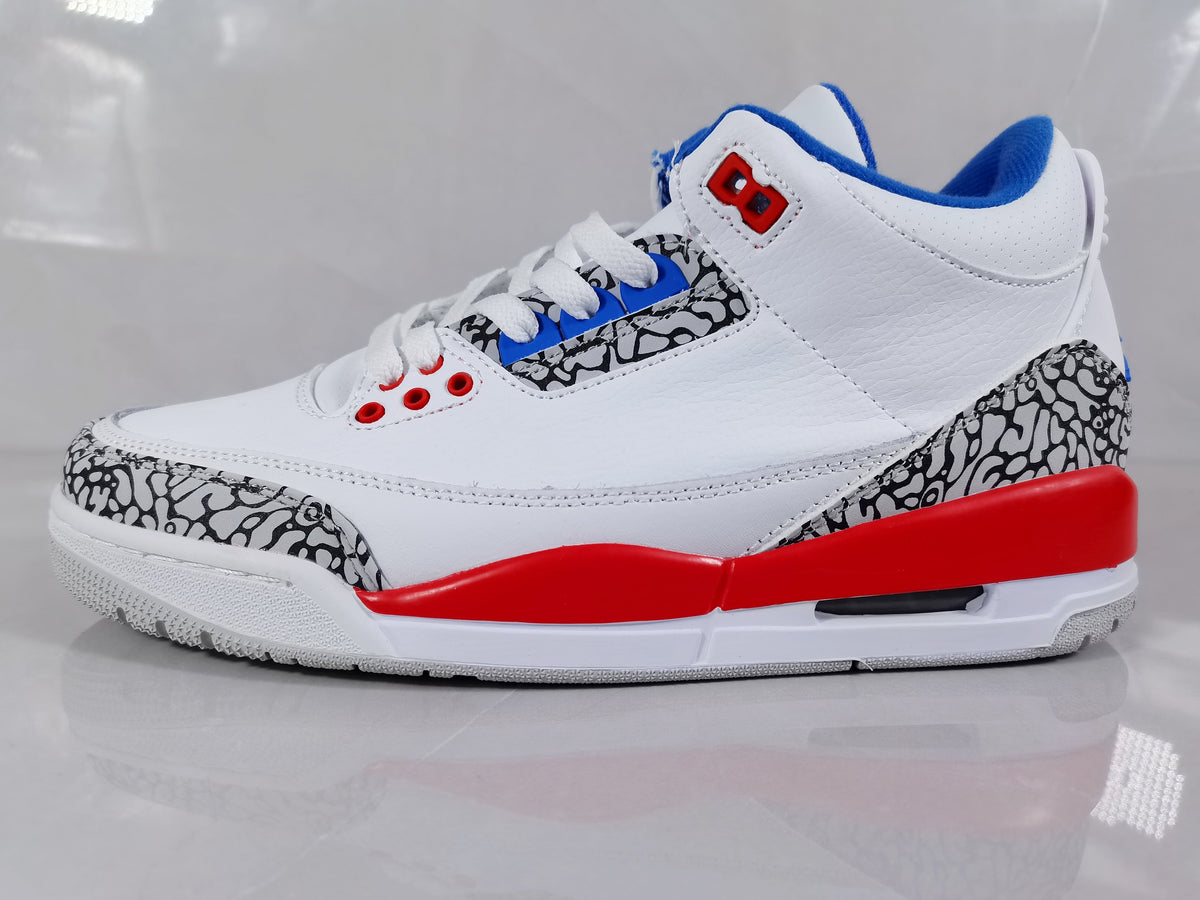 Jordan 3 Retro White Red Blue Elephant Print Sneakers